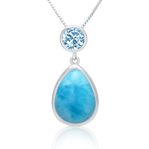 Etta Pear Larimar & Blue Topaz Pendant - Exclusive Diamond Co