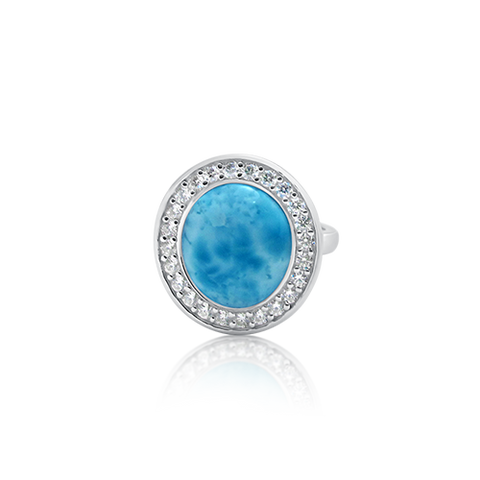 Luna Larimar & White Topaz Halo Ring - Exclusive Diamond Co