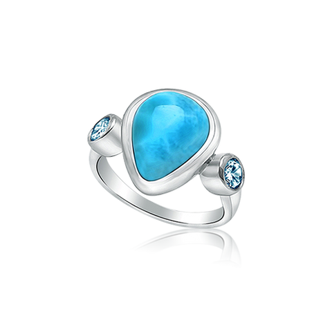 Etta Pear Larimar & Blue Topaz Ring - Exclusive Diamond Co