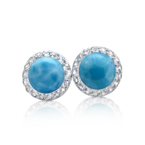 Luna Larimar & White Topaz Halo Earrings - Exclusive Diamond Co