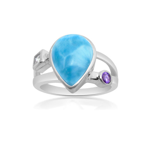 Lulu Larimar, White Topaz & Amethyst Ring - Exclusive Diamond Co